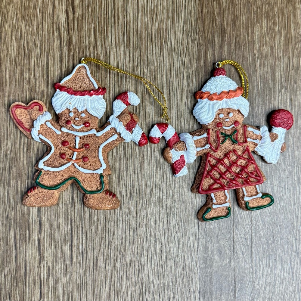 Handmade Gingerbread Ornaments Resin Man & Woman Pair Y2K Cottagecore Christmas